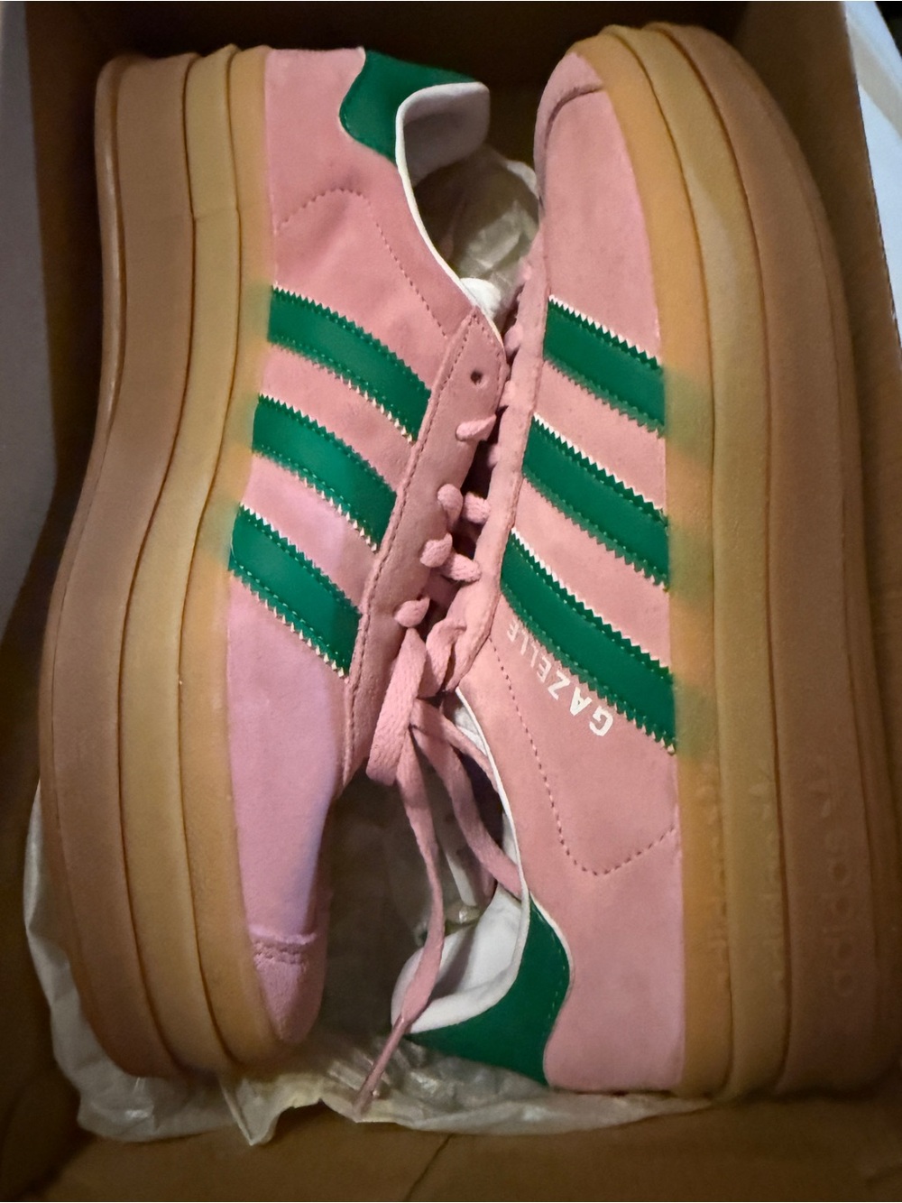 NWT Adidas Gazelle Bold W True Pink Green Sneakers Sz 8 (run big!) - Picture 3 of 12